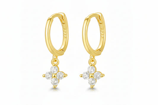 925 Sterling Silver Gold Plated Mini Clover Hoop Earrings