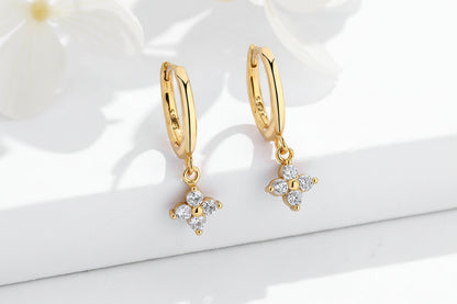 925 Sterling Silver Gold Plated Mini Clover Hoop Earrings