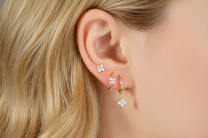 925 Sterling Silver Gold Plated Mini Clover Hoop Earrings