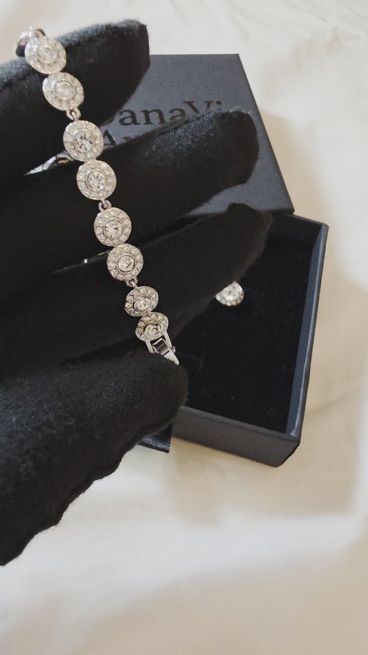 Bold Zircon Statement Bracelet & Earrings Set – Silver Plated
