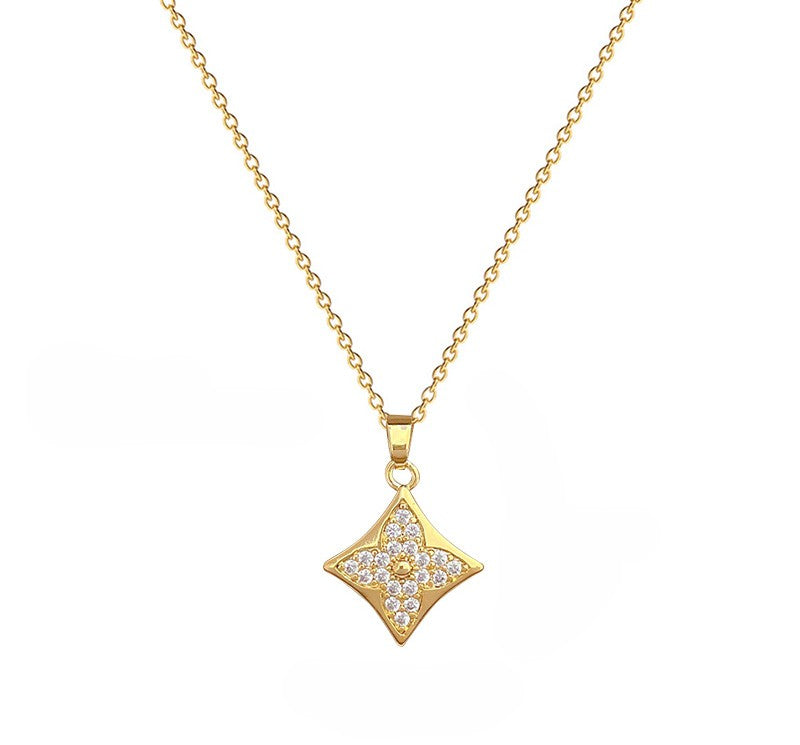 Rhombus Clover Crystal Necklace & Studs Earrings Set