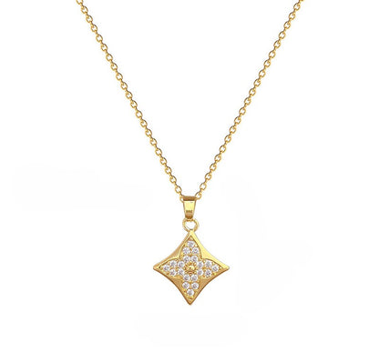 Rhombus Clover Crystal Necklace & Studs Earrings Set