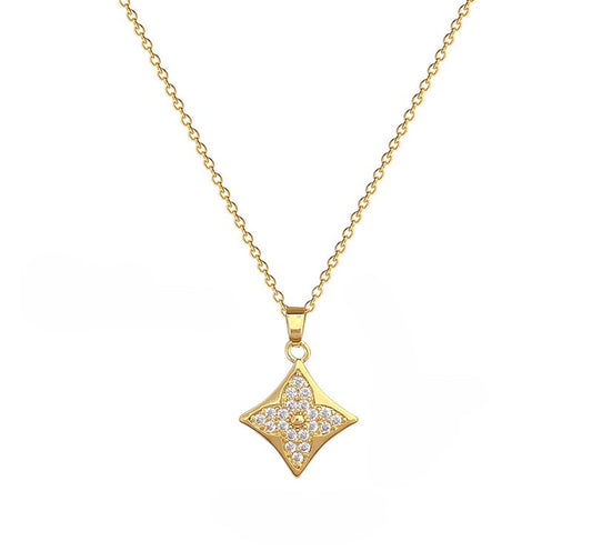 Rhombus Clover Crystal Necklace & Studs Earrings Set