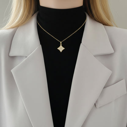 Rhombus Clover Crystal Necklace & Studs Earrings Set