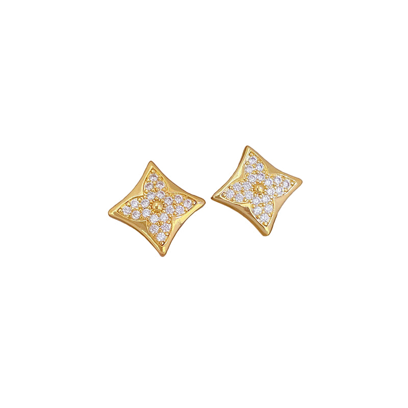 Rhombus Clover Crystal Necklace & Studs Earrings Set