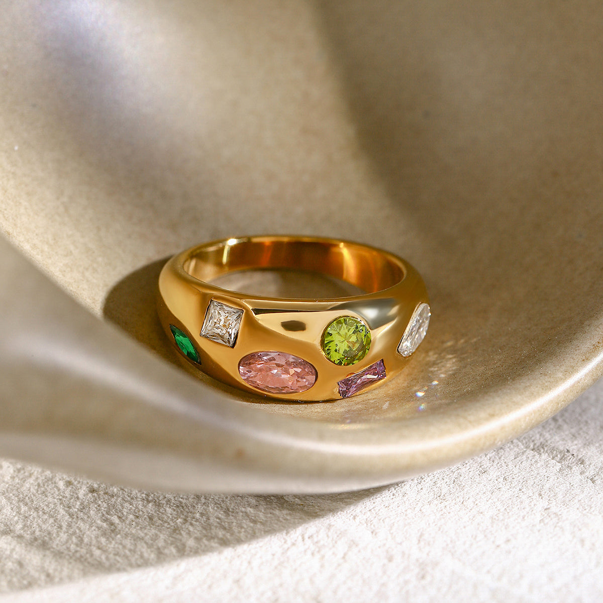 Chunky Zircon Statement Ring 18K Gold Plated