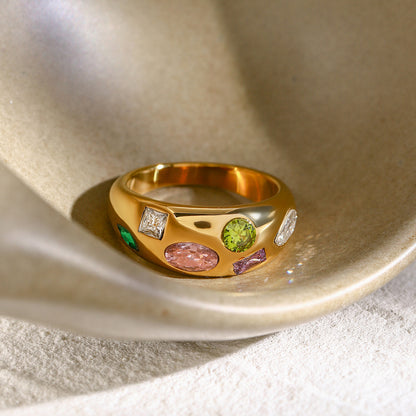 Chunky Zircon Statement Ring 18K Gold Plated