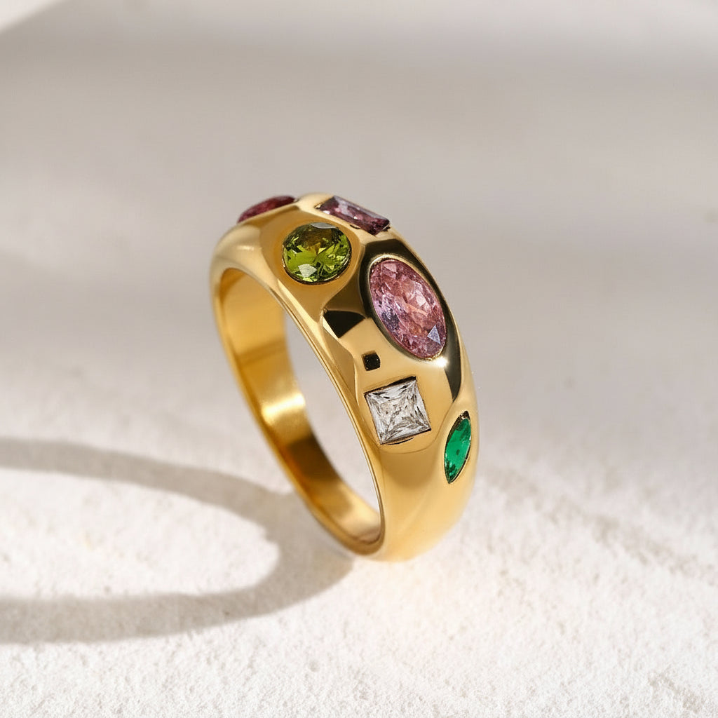 Chunky Zircon Statement Ring 18K Gold Plated