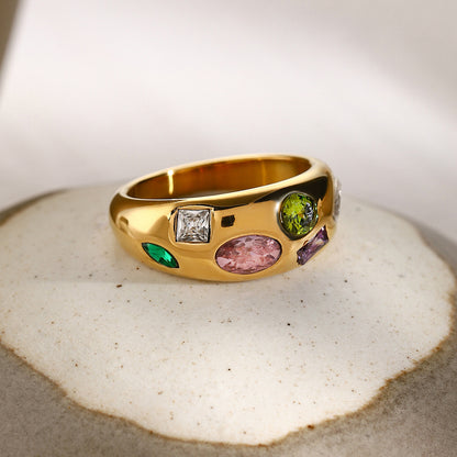 Chunky Zircon Statement Ring 18K Gold Plated