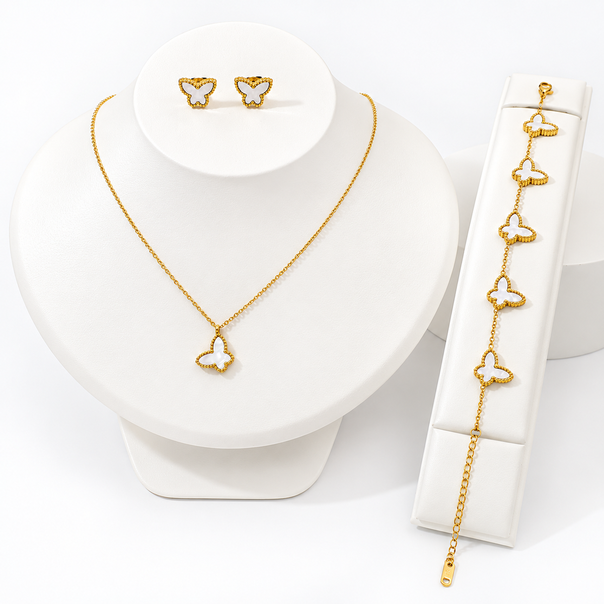 18K Gold-Plated White Butterfly Jewellery Set
