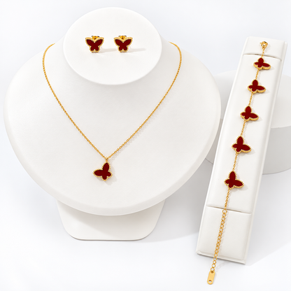 18K Gold-Plated Dark Red Butterfly Jewellery Set