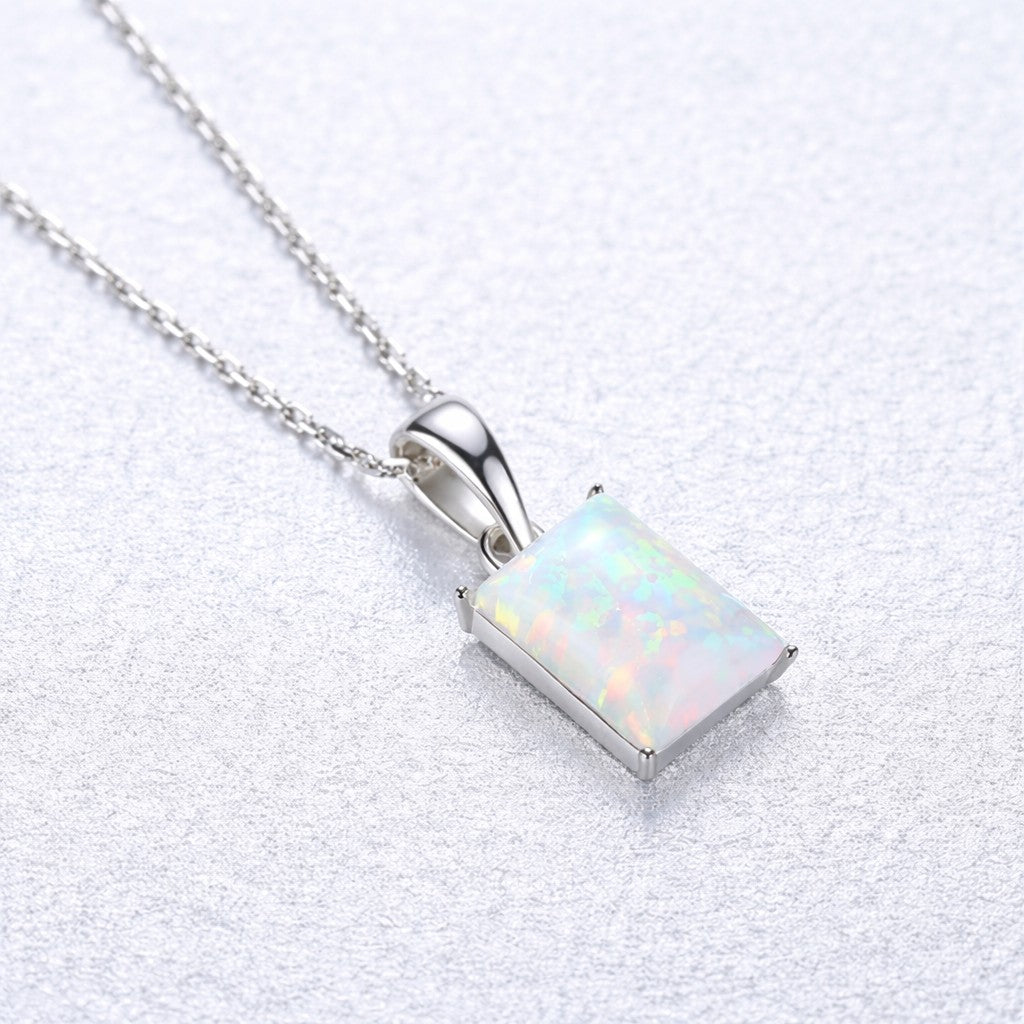 925 Sterling Silver Fire Opal Necklace - Iridescent Ice