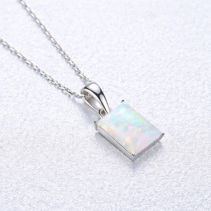 925 Sterling Silver Fire Opal Necklace - Iridescent Ice