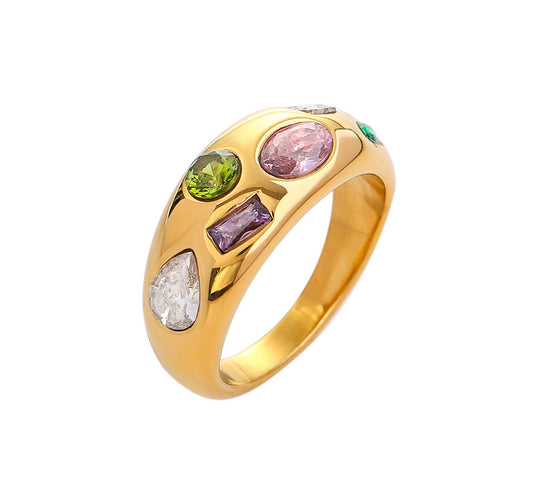 Chunky Zircon Statement Ring 18K Gold Plated