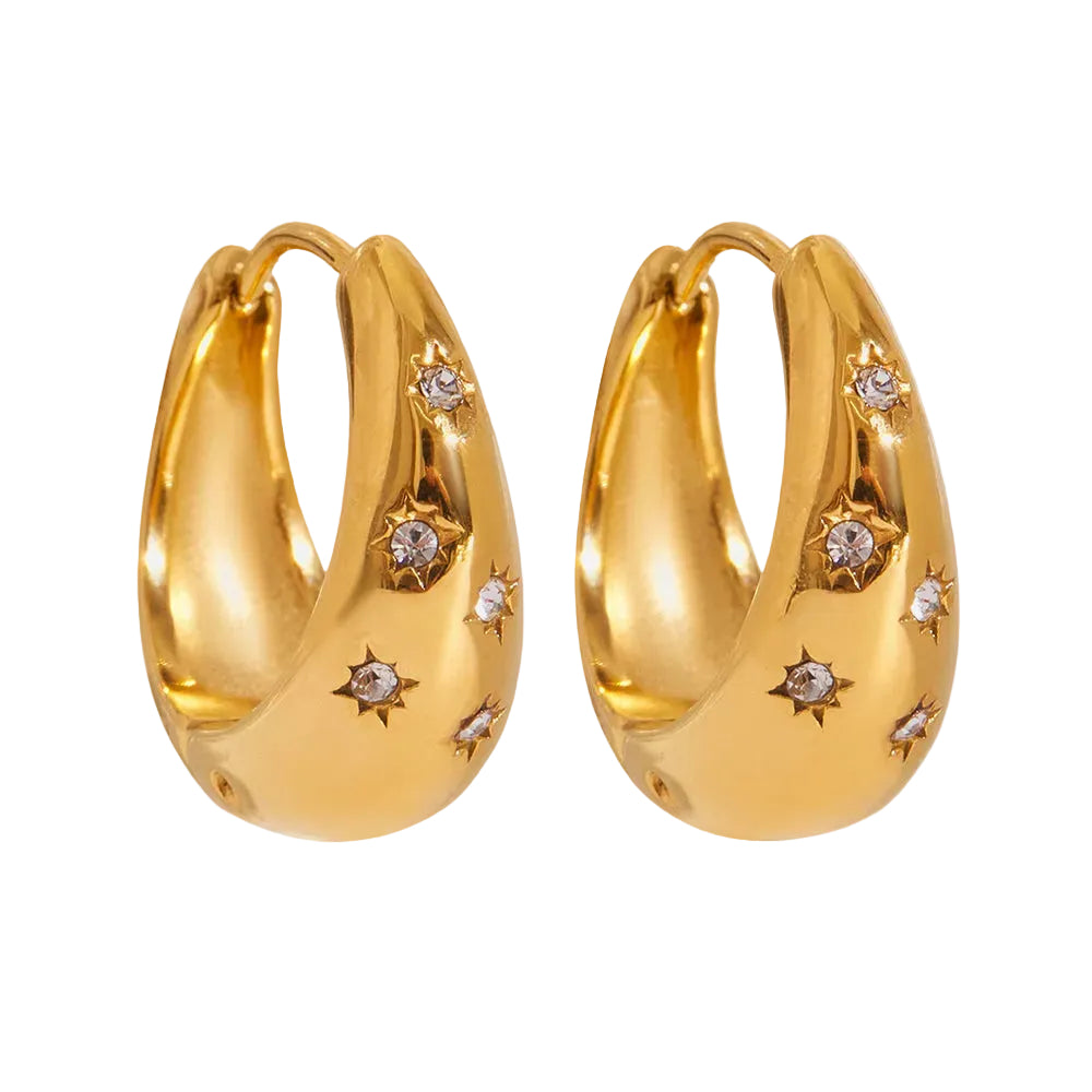 Classic Star-Set Hoop Earrings – 18K Gold Plated